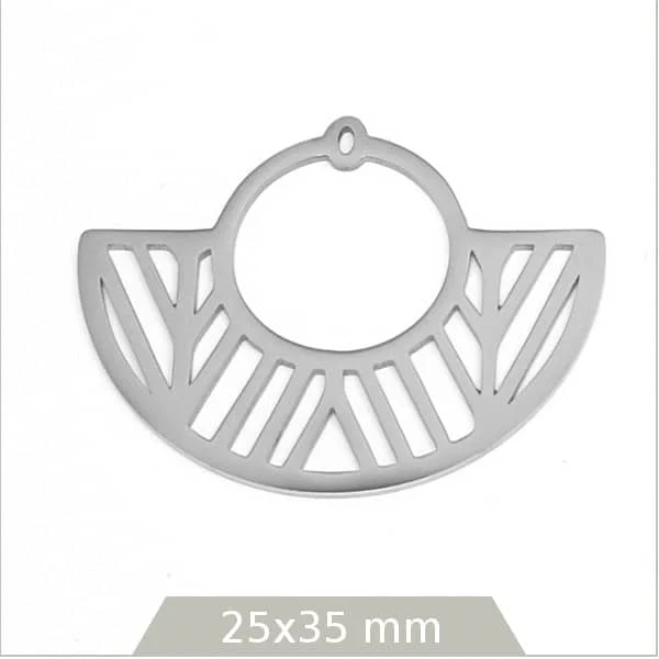 4 breloques demi cercle jungle acier inoxydable argent