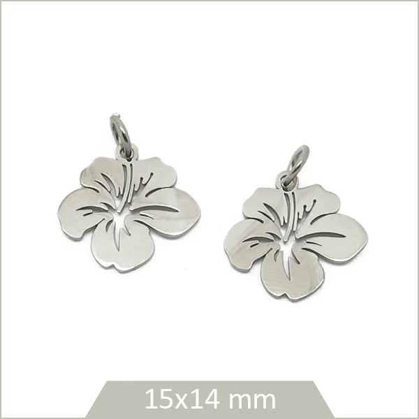 4 breloques hibiscus en acier inoxydable 304
