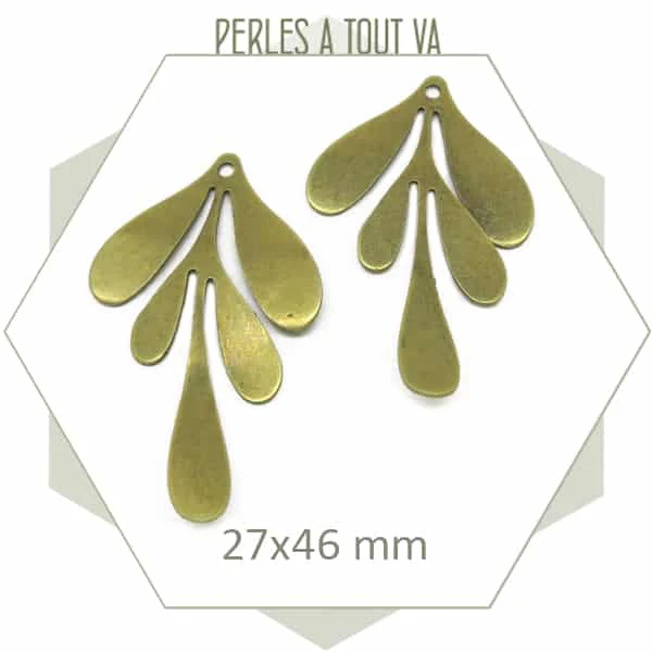 4 grandes breloques feuilles bronze