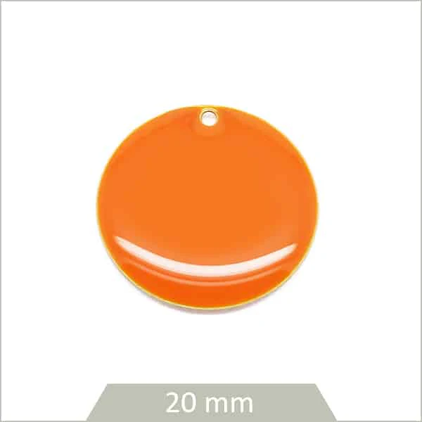 4 sequins effet émaillé ronds 20 mm orange