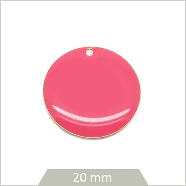 4 sequins effet émaillé ronds 20 mm rose