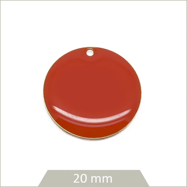 4 sequins effet émaillé rouges 20 mm ronds