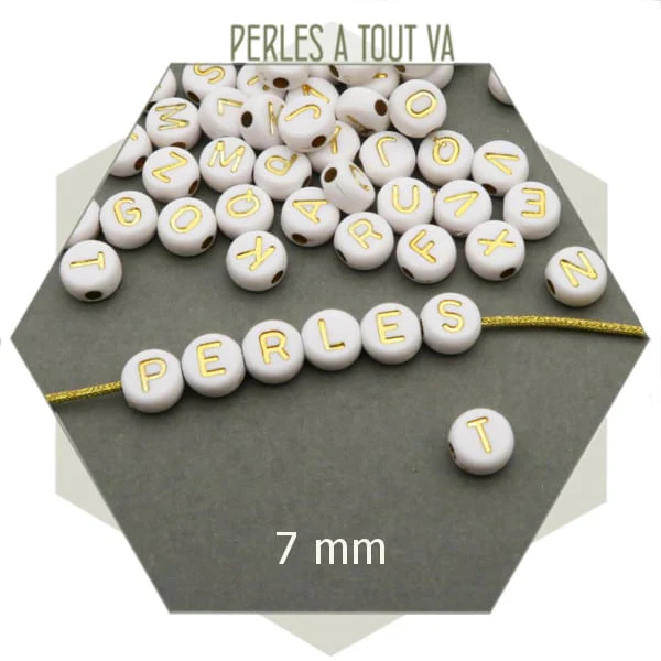 40 g de perles alphabet blanches et or (310 perles env.)