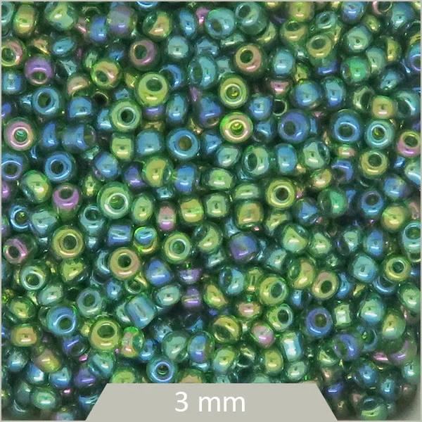 40 g de perles rocailles vert lustré 3 mm