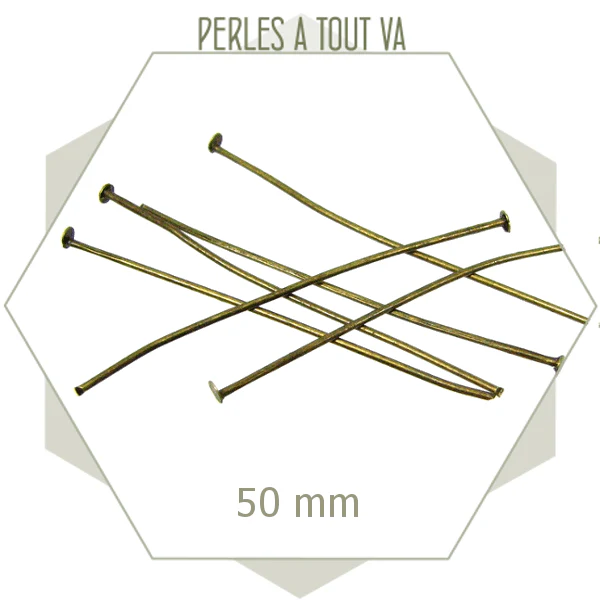 48 tiges métalliques bronze 50 mm tête plate