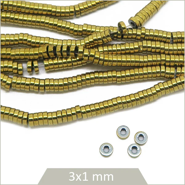 Env. 330 perles rondelles en hématite doré métallisé 3x1 mm
