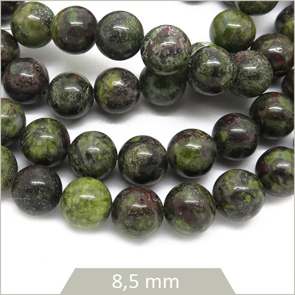 Env. 42 perles de Jaspe rondes 8,5 mm, Sang du Dragon
