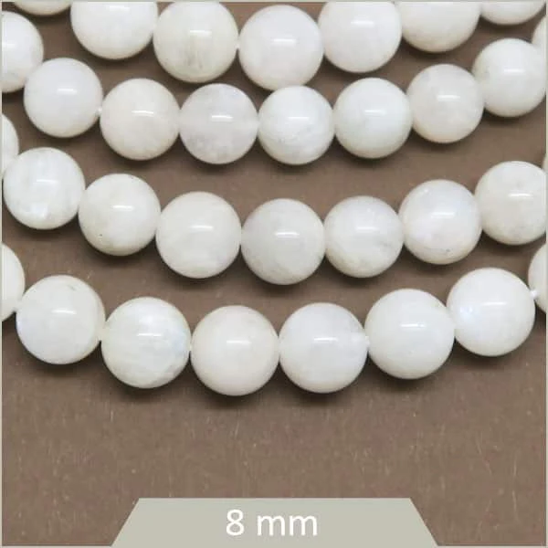 Env. 45 perles rondes blanche 8 mm, Pierre de Lune