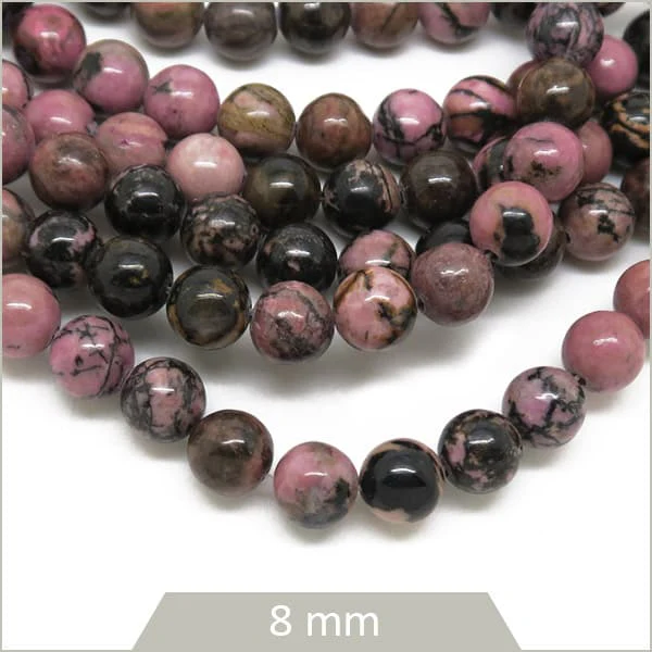 Env. 45 perles rondes Rhodonite mouchetée, 8 mm