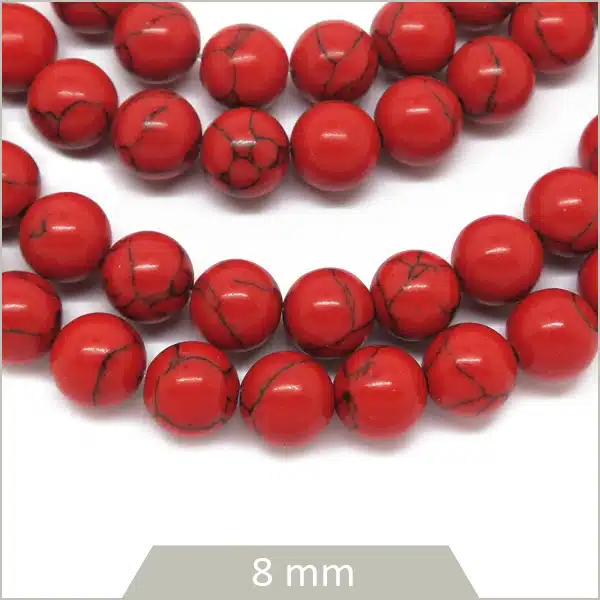 Env. 48 perles rondes 8 mm Howlite teintée rouge corail