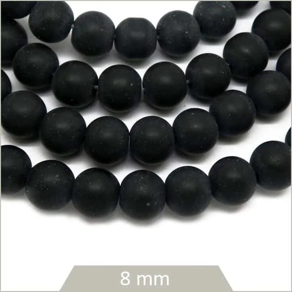 Env. 48 perles rondes en pierre noir mat, 8 mm