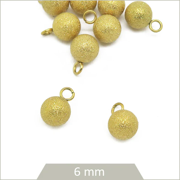 6 breloques billes granitées en acier inoxydable doré, 6 mm