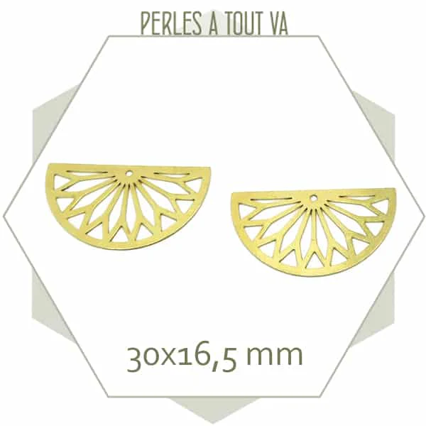 6 breloques demi cercle rosace laiton brut