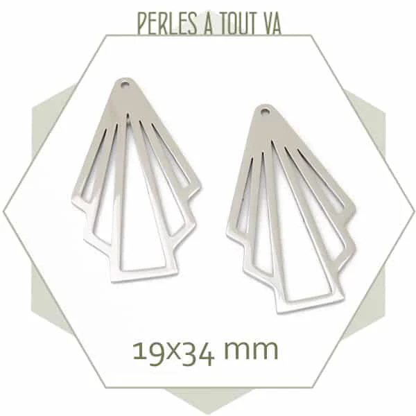 6 breloques éventail rétro motif ajouré en acier inoxydable