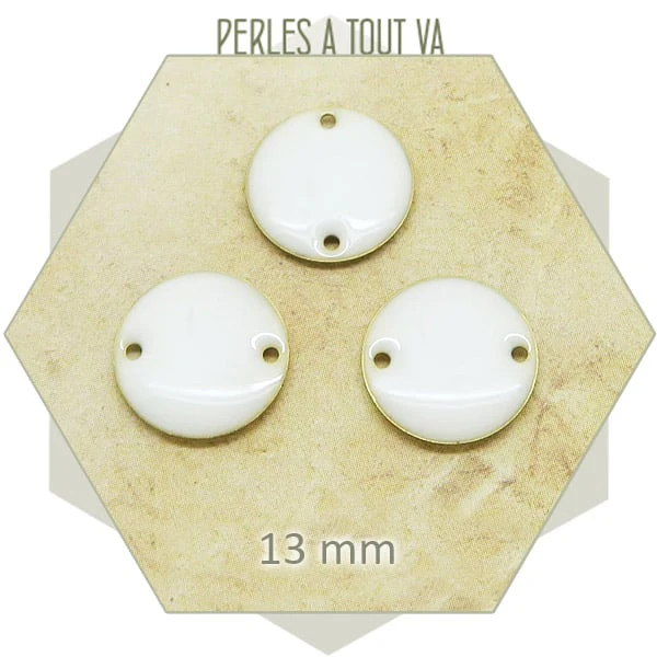 6 connecteurs effet émaillé ronds 13 mm, blanc