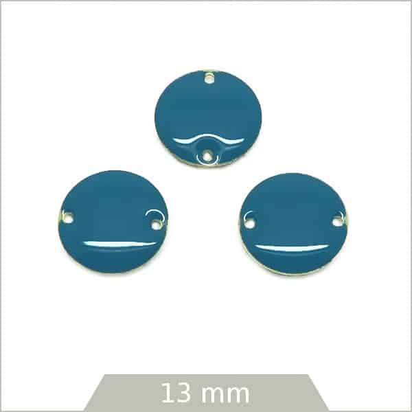 6 connecteurs effet émaillé ronds 13 mm, bleu canard