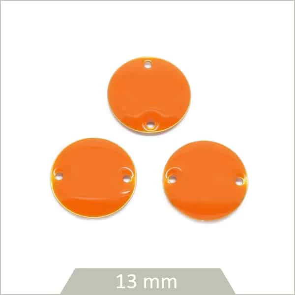 6 connecteurs effet émaillé ronds 13 mm, orange