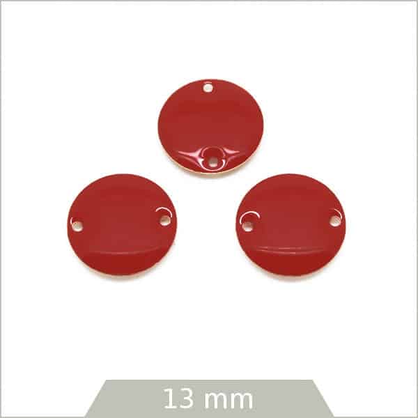 6 connecteurs effet émaillé ronds 13 mm, rouge brique