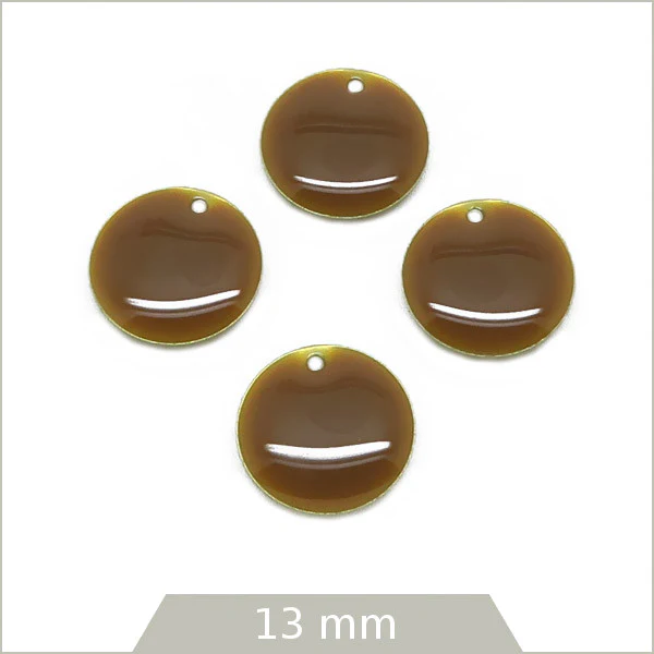 6 sequins effet émaillé brun chamois 13 mm ronds