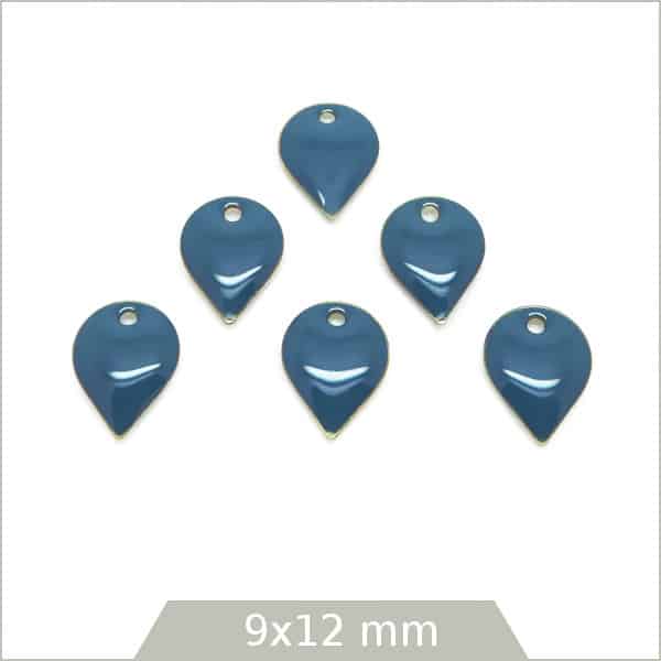 6 sequins effet émaillé goutte inversée bleu canard