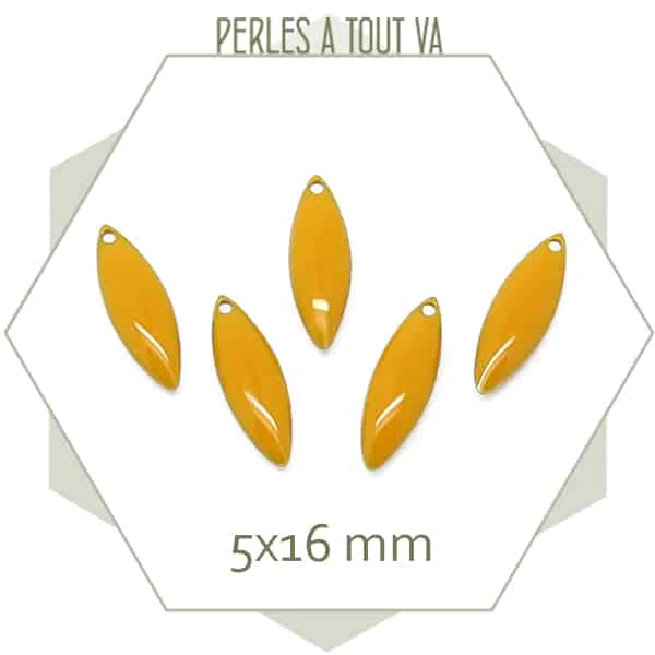 6 sequins effet émaillé navettes 5x16 mm moutarde