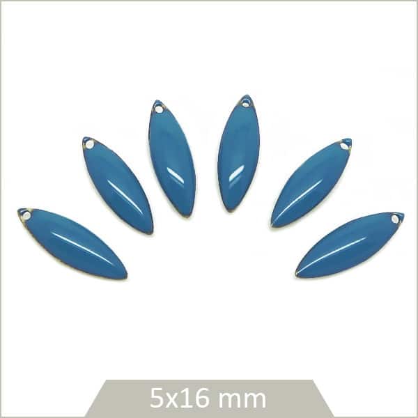 6 sequins effet émaillé ovales 5 x 16 mm bleu canard