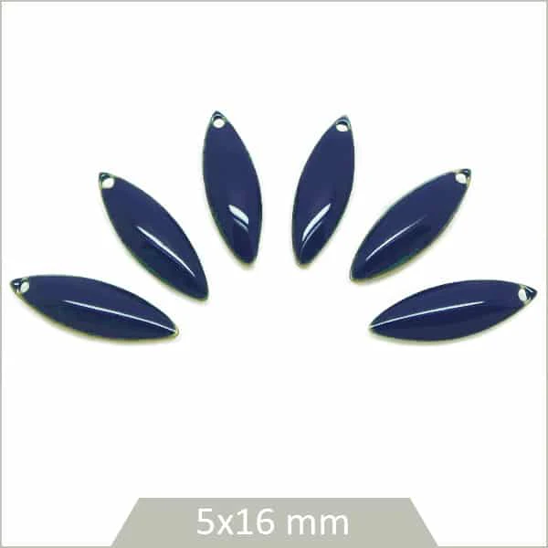 6 sequins effet émaillé ovales 5 x 16 mm bleu marine