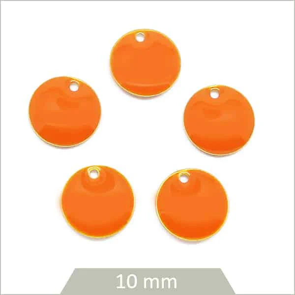 6 sequins effet émaillé ronds 10 mm orange
