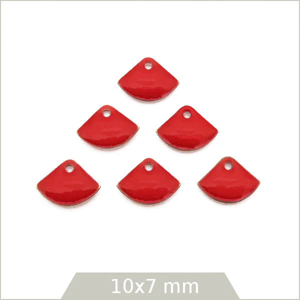 6 sequins éventails effet émaillé rouge