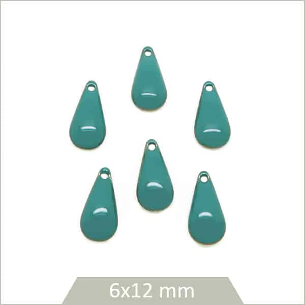 6 sequins gouttes effet émaillé 6x12 mm, jade foncé