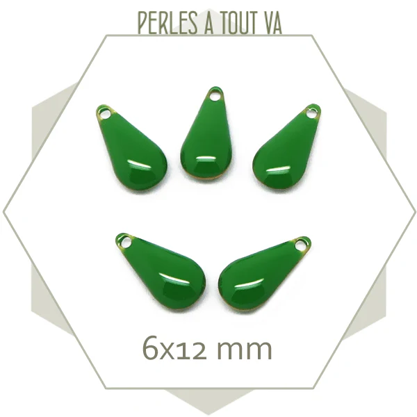 6 sequins gouttes effet émaillé vert