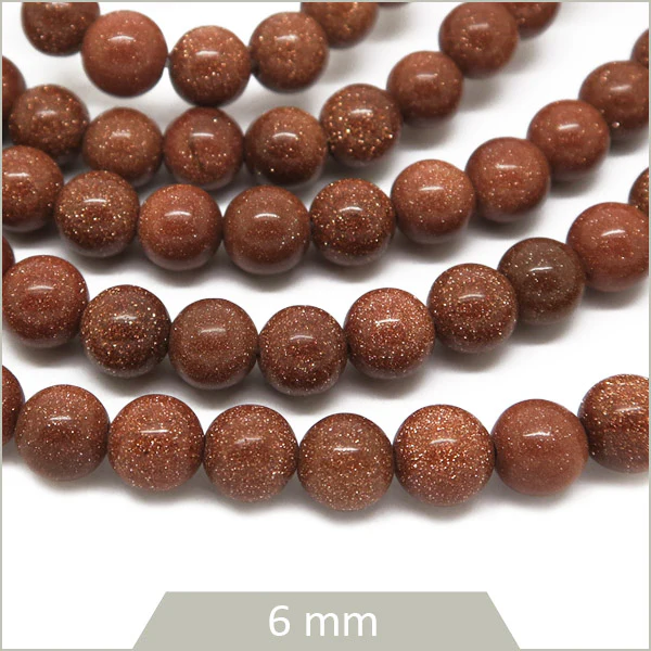 Env. 60 perles rondes 6 mm, Pierre de sable dorée
