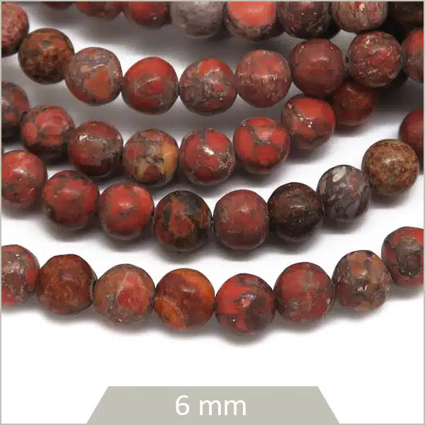 Env. 66 perles rondes d'Howlite teintée orange brique, 6 mm