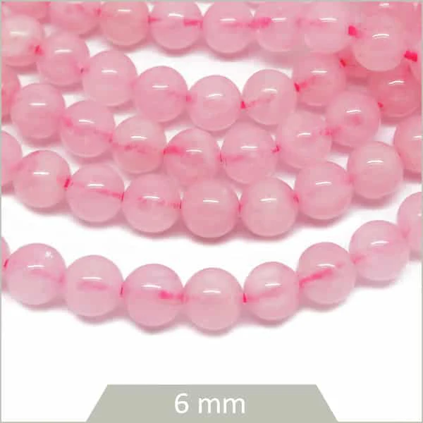 Env. 60 perles rondes en Quartz rose, 6 mm