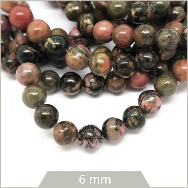 Env. 60 perles rondes Rhodonite mouchetée, 6 mm