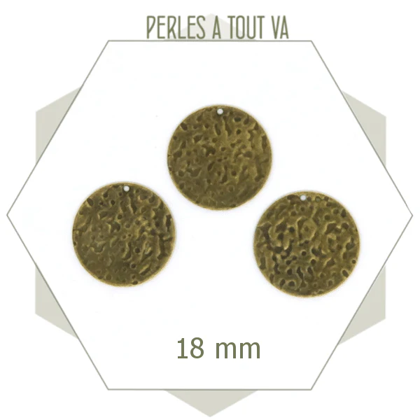 8 breloques cercles bronze, texture comète 18 mm