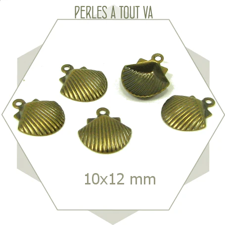 8 breloques coquillage bronze pour bijoux