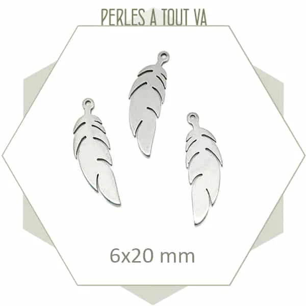 8 breloques plumes en acier inoxydable