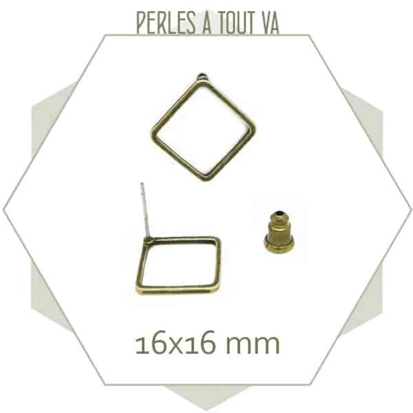 8 clous de boucles d'oreilles losange bronze