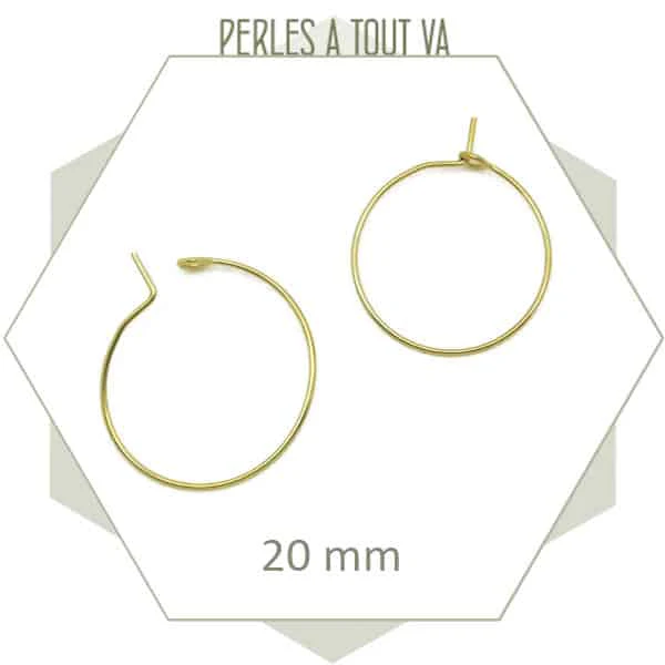 8 créoles en acier doré, 20 mm