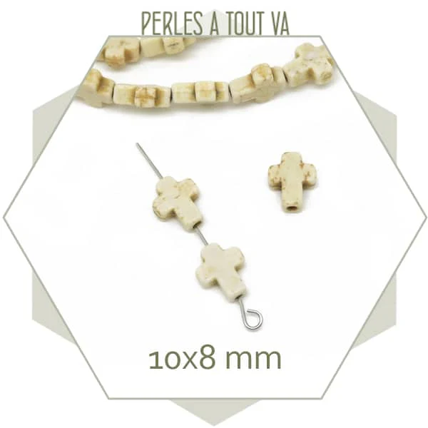 8 petites perles croix en Howlite teintée crème - Image 2