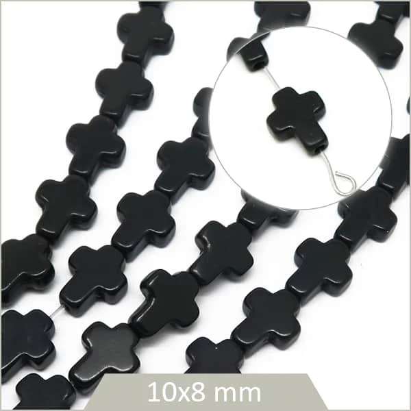 8 petites perles croix en Howlite teintée noire