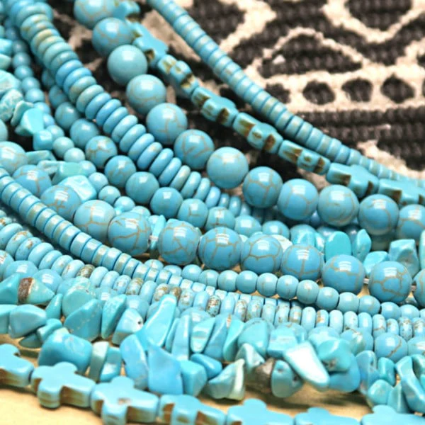 8 petites perles croix en Howlite teintée turquoise - Image 2