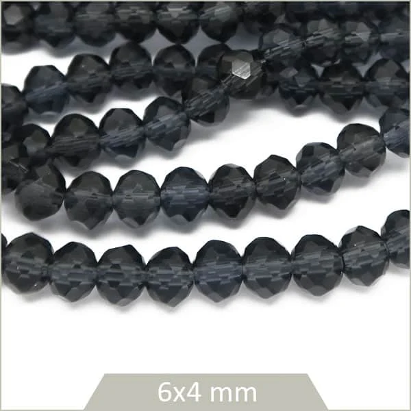 Env. 85 perles de verre à facettes donut bleu ardoise transparent 6x4 mm