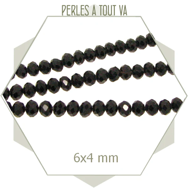 Env. 80 perles de verre à facettes donuts noires 6x4 mm