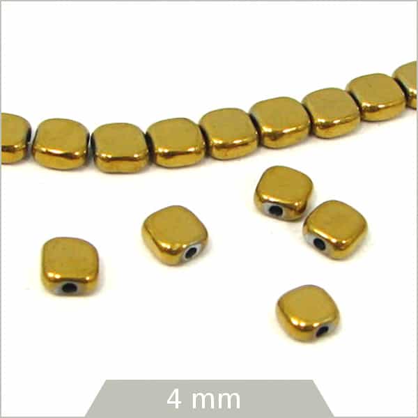 Env. 95 perles carrées arrondi en hématite doré métallisé