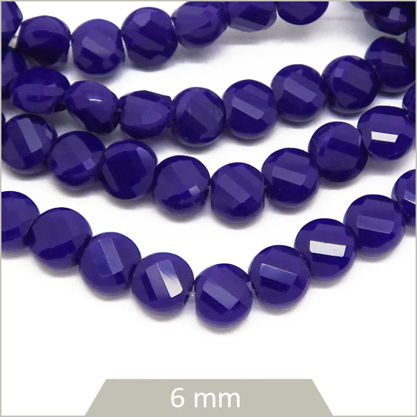 Env. 95 perles de verre rondes plates à facettes bleu indigo