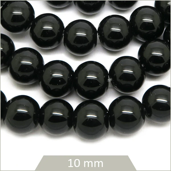 Env. 38 perles de verre rondes noires 10 mm
