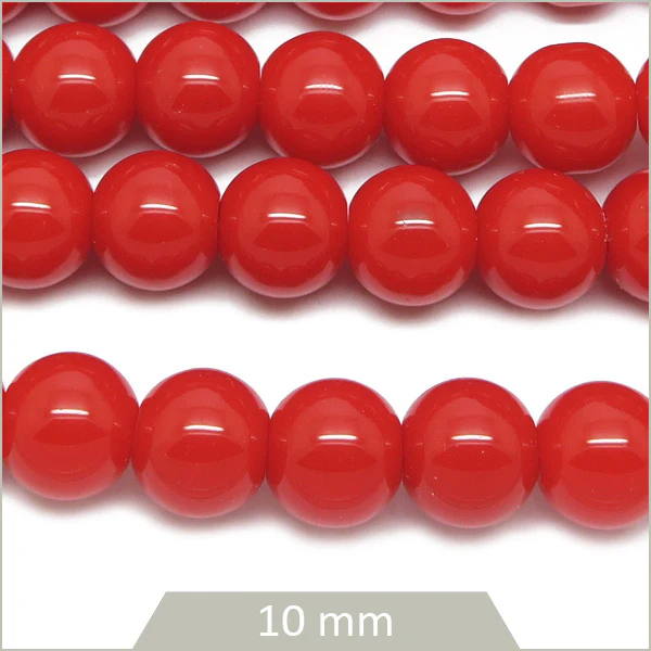 Env. 38 perles de verre rondes rouges 10 mm